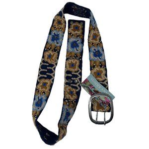 New Jenny Krauss Waist Belt Navy Paisley Buckle Embroidered Wool Peru Sz S & M